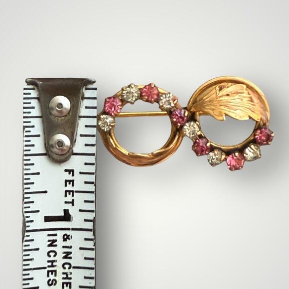 Vintage C.T. 1/20 10KT Gold Filled Double Circle Brooch Pink & Clear Rhinestones - Picture 8 of 8
